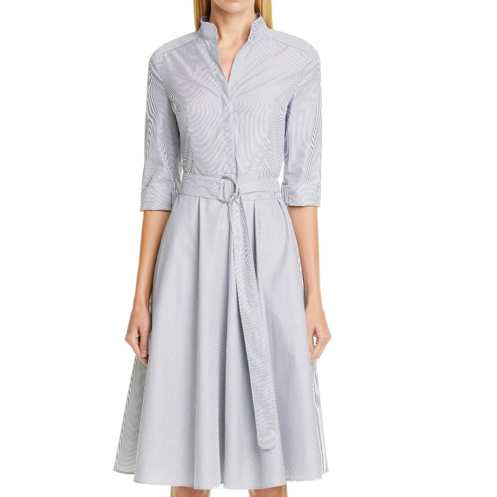 Akris Punto 2 Denim Cream Stripe Midi Shirt Dress